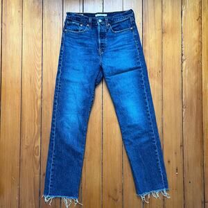 Levi's Women's Wedgie Straight Jeans Raw Hem Dark Wash 27 x 30